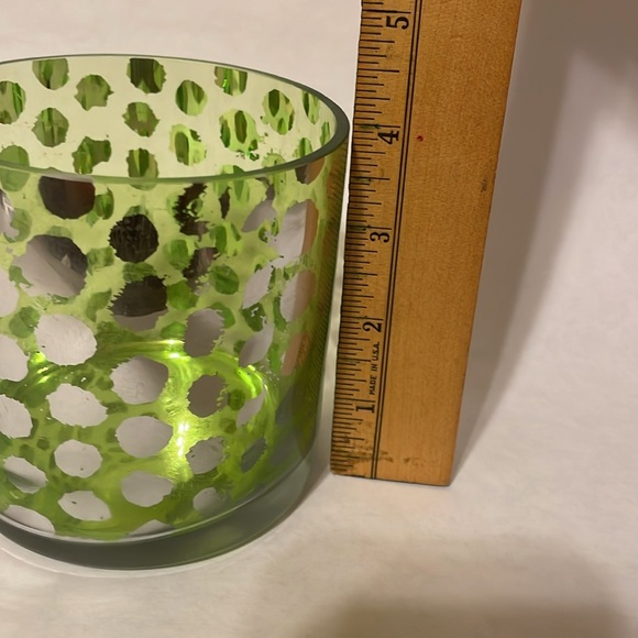 Mercury Glass Candle Holder Designed with Green Circles - Picture 2 of 6